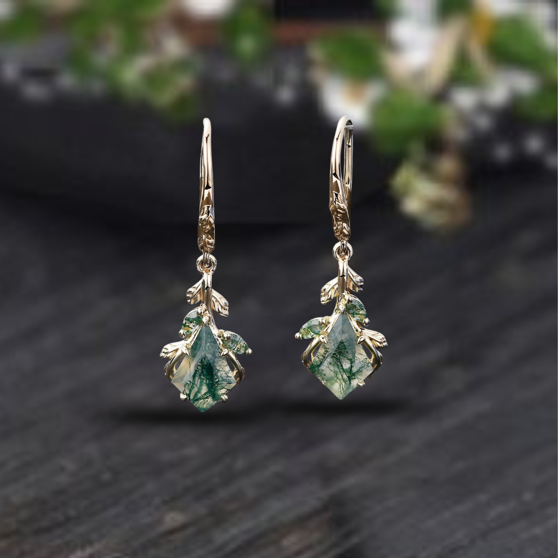 Moss agate earring for her weeding gift